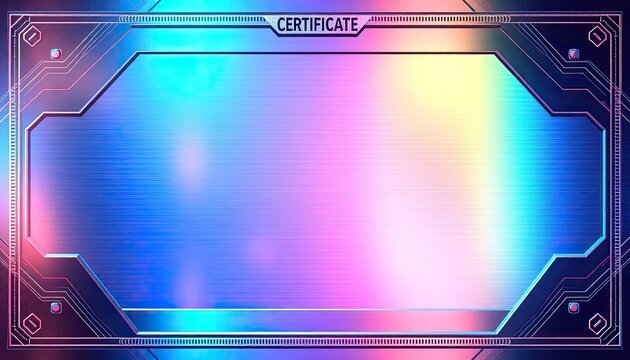 futuristic certificate design with holographic overlays and sleek metallic patterns, certificate background, certificate border