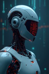 Fototapeta premium Futuristic robot analyzing data stream in digital environment