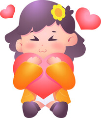 Adorable Character Holding a Heart Illustration, Design Inspiration, Character