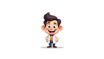 Obraz premium Cartoon character doctor smiling in a white coat on a plain background for kids concept 