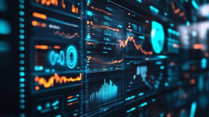 Fototapeta premium A close-up view of a digital screen displaying various graphs and charts.
