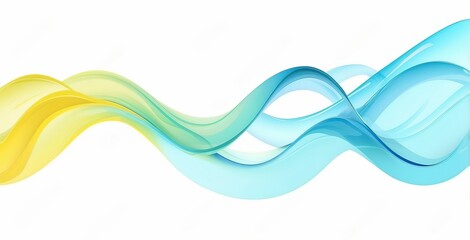 Fototapeta premium Colorful waves of blue and yellow flowing seamlessly across a white background in an artistic design, created by ai generated