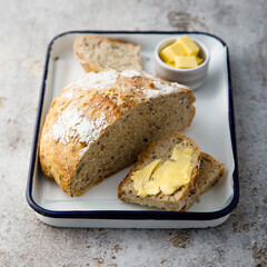 Traditional homemade bread served with butter