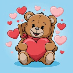 Obraz premium Happy Teddy Day Greeting Card with Cute Teddy Bear and Heart Shape Love Symbols Greeting Card Design with Cute Teddy Bear and Heart for Happy Teddy Day