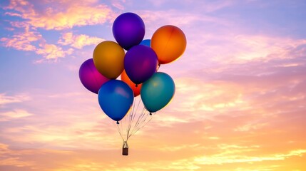 Fototapeta premium Many balloons at sunset sky background