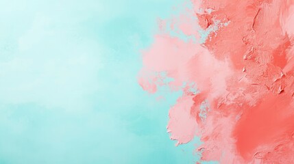 Abstract pastel coral pink color paint with pastel blue background Fluid creative concept composition with copy space Minimal natural luxury