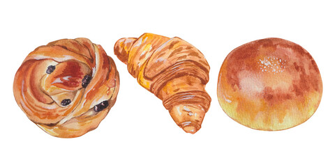 watercolor assorted freshly baked pastries