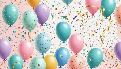 Abstract birthday texture with confetti and colorful pastel patterns