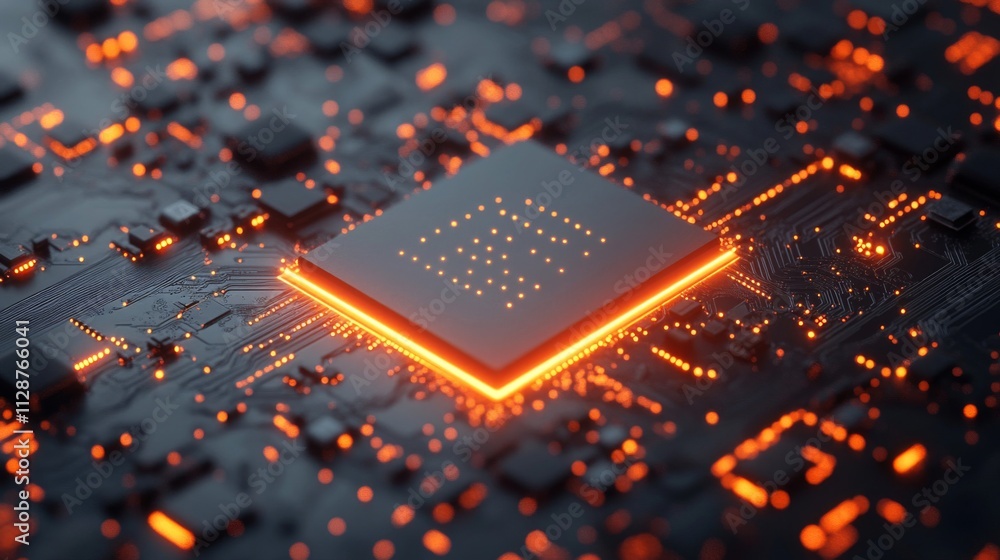Poster glowing processor chip on a circuit board