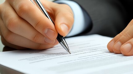 Fototapeta premium Close-up of a Hand Signing a Document with a Pen