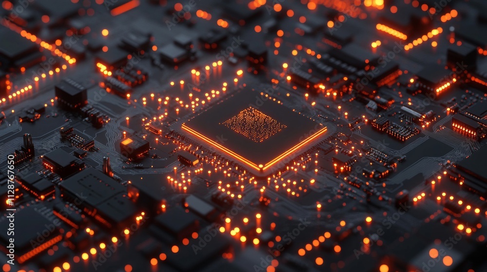 Poster illuminated microchip on a circuit board
