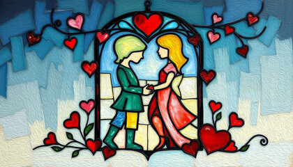 Valentine's Day card design. Illustration with oil paint. Pattern for printing on wall decorations, covers, wallpapers
