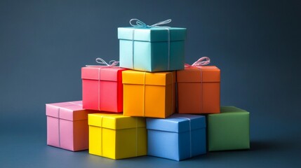 Naklejka premium A Stack of Colorful Gift Boxes on a Dark Background