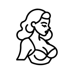 vintage pin up girl icon, national retro day line art, retro icon  - simple black line art icon of vintage pin up girl , for national retro day celebrations. retro vector art.