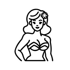 vintage pin up girl icon, national retro day line art, retro icon  - simple black line art icon of vintage pin up girl , for national retro day celebrations. retro vector art.