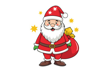 A festive Santa Claus cartoon holding a gift sack