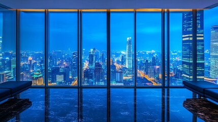 Nighttime View of a Cityscape from a High-Rise Building