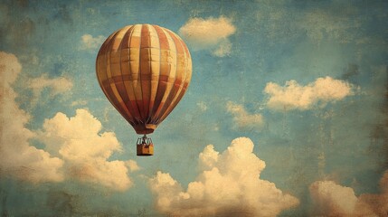 Hot air balloon on sky with cloud vintage retro filter effect