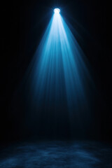 Bright spotlight shines down on foggy mist. Black background features ethereal fantasy glow. God&rsquo;s rays beam down creating surreal magical atmosphere.