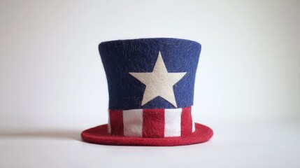 A felt Uncle Sam hat on a white background United States of America Independence Day decoration or...