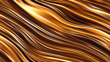 Golden metallic abstract waves seamless background with a radiant glow