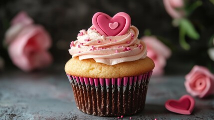 Mothers day cupcake with copy space to side