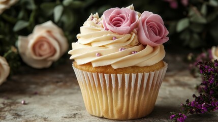 Mothers day cupcake with copy space to side