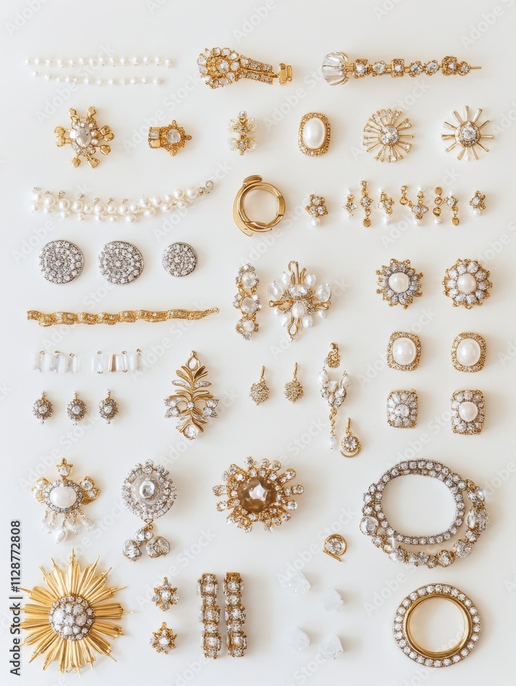 Poster display features a collection of exquisite jewelry items including bracelets, rings, and earrings ar