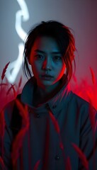 Stylized Portrait with Red Lighting and Cinematic Mood