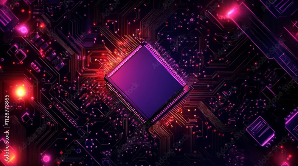 Poster a glowing central processing unit on a circuit board
