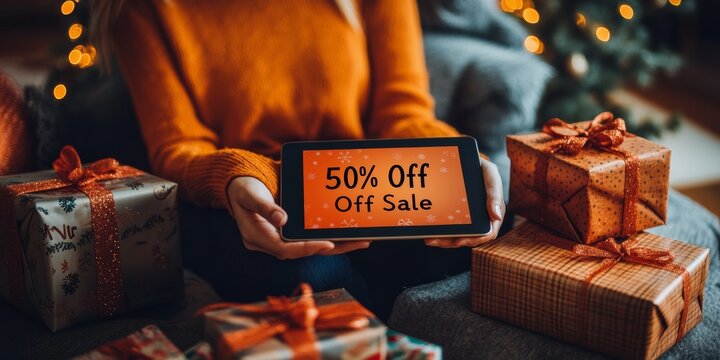 Warm Holiday Shopping Biracial Couple Embraces Online Seasonal Sales for Christmas and Hanukkah