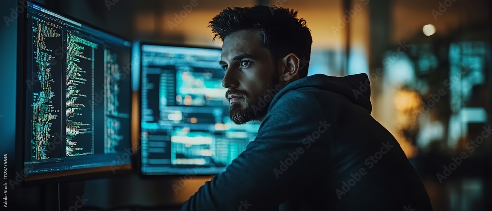 Leinwandbilder a businessman using global internet connections for finance and banking, analyzing big data through 
