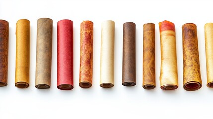 Paper or parchment horizontal scrolls set isolated on white