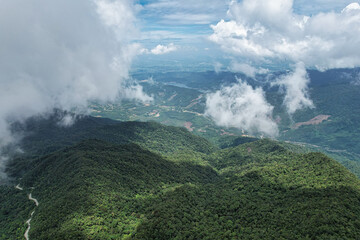 Aerial View of a Lush Mountain Landscape Surrounded by Beautiful Clouds in the Sky Vietnam Da Nanag