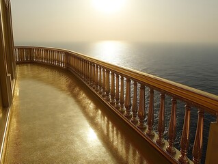 Golden Balcony Overlooking Vast Ocean Sunset