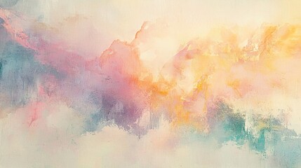 Colorful abstract painting with soft hues and blended textures in pastel shades