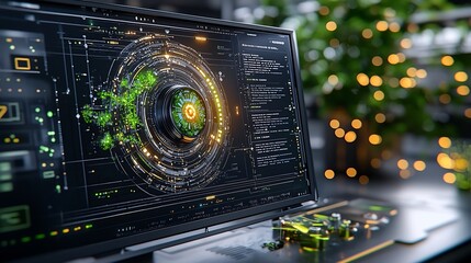 Futuristic Human Machine Interface with Vibrant Data Visualization and Sleek Minimalist Design