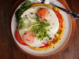 Wafer with Fried Egg and Vegetable Sauce, Breakfast