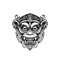 Fototapeta premium Vector asian devil demon scary angry monkey tattoo woodcut stamp style black line isolated in white background trend