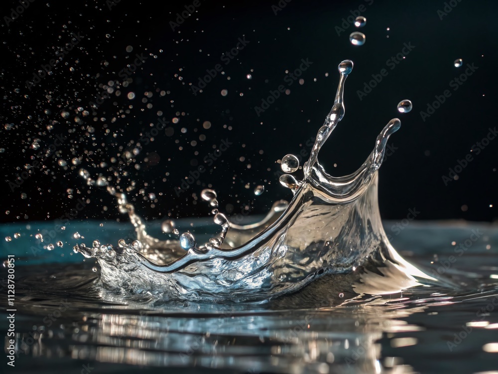 Poster captivating surreal photography of a silver metal horizontal splash isolated on a dark background, c
