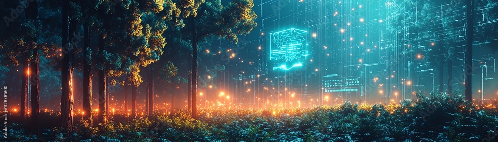 Aufkleber A hightech farming environment where a farmer uses AI applications to monitor soil and crop health, control automation, and improve plantation output through datadriven decisions
