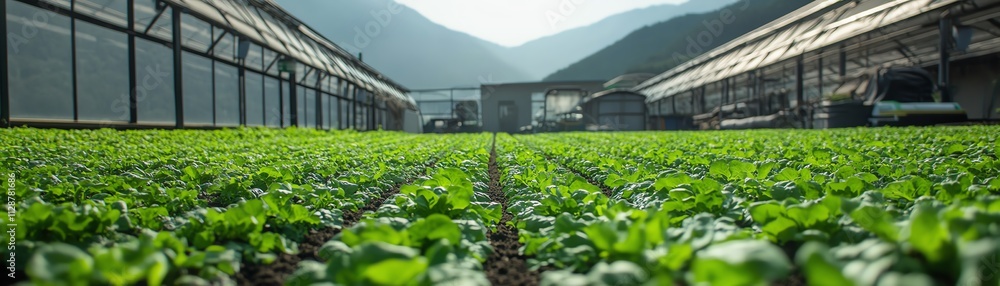 Poster A hightech farming environment where a farmer uses AI applications to monitor soil and crop health, control automation, and improve plantation output through datadriven decisions