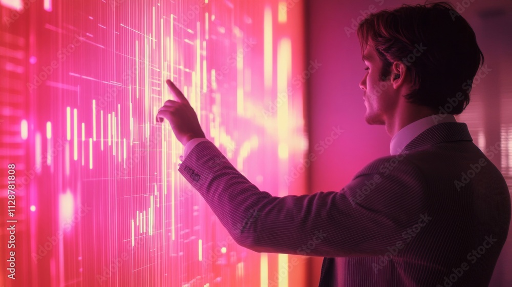 Poster businessman interacting with digital data display