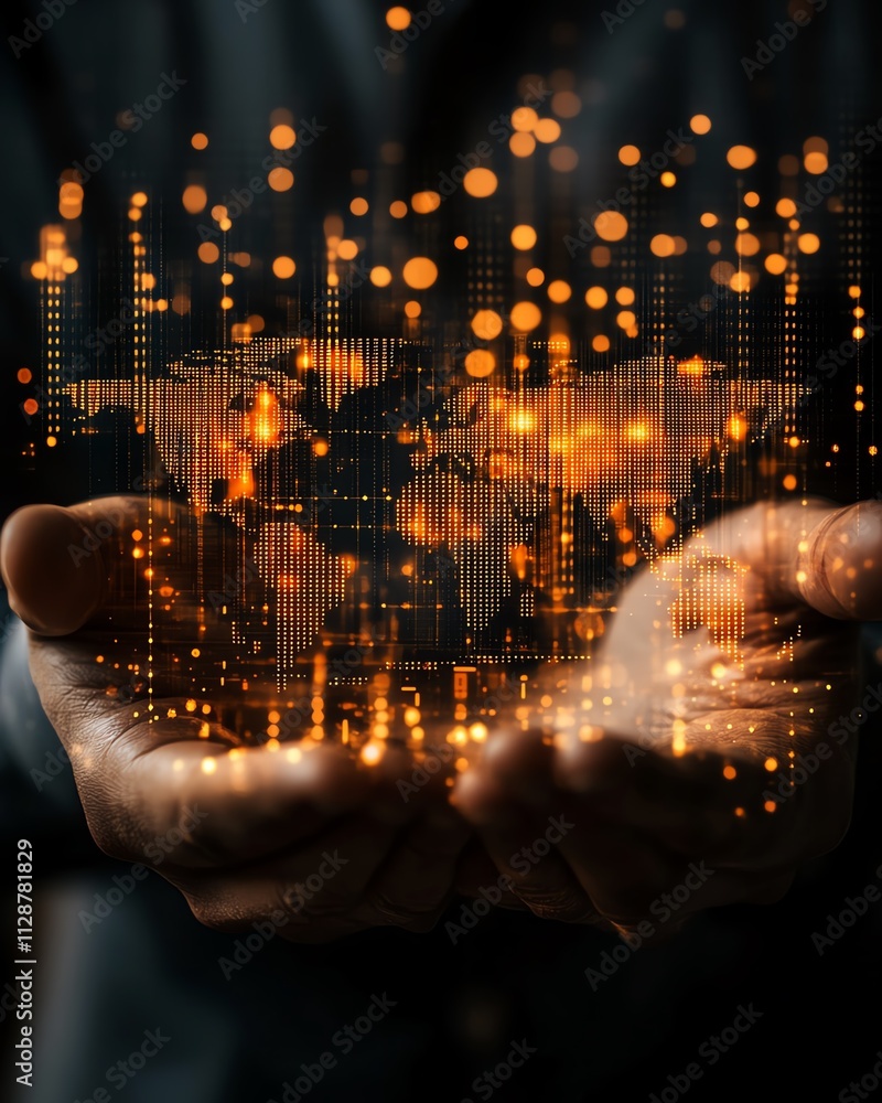 Aufkleber a man connecting to the global internet for business, using technology to analyze big data and optim