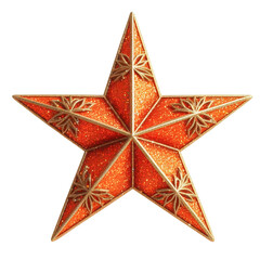 3d red glittering christmas star isolated on transparent background,png image 