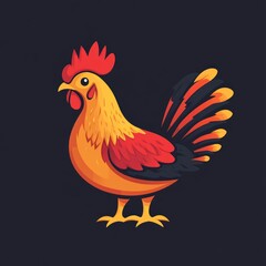 Fototapeta premium Colorful rooster illustration on dark background.