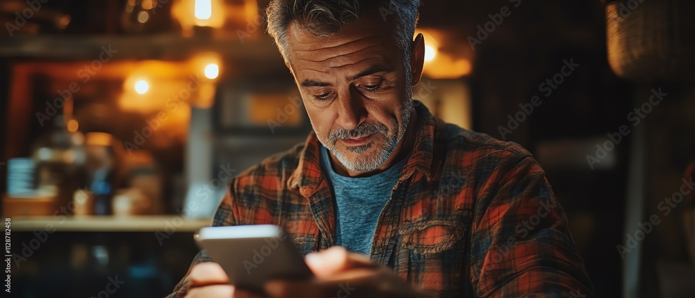Aufkleber a man using a smartphone or tablet for business, digital marketing, and finance, accessing online ne
