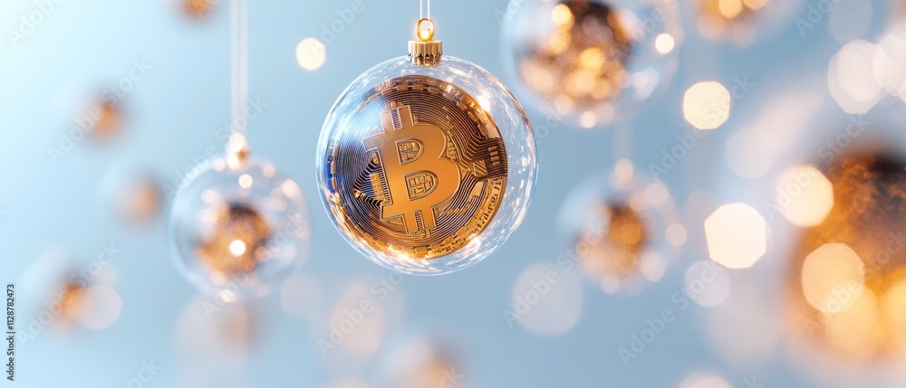 Aufkleber illuminated christmas ornament with bitcoin symbol in a festive abstract background