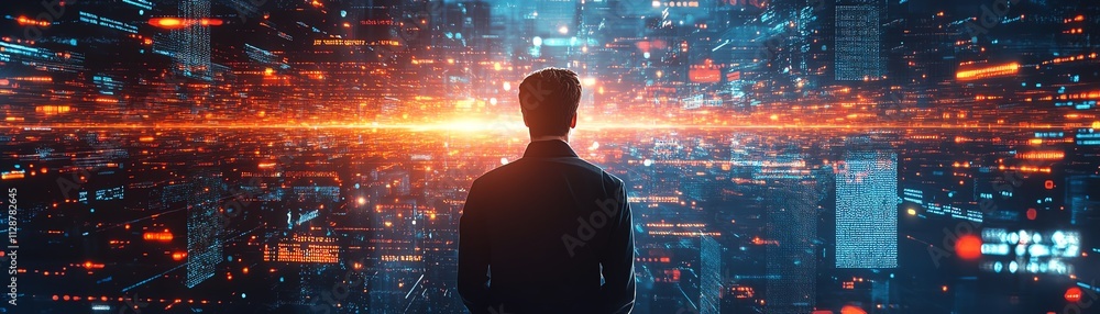 Aufkleber a man using advanced technology to connect globally, exploring digital marketing, finance, and banki