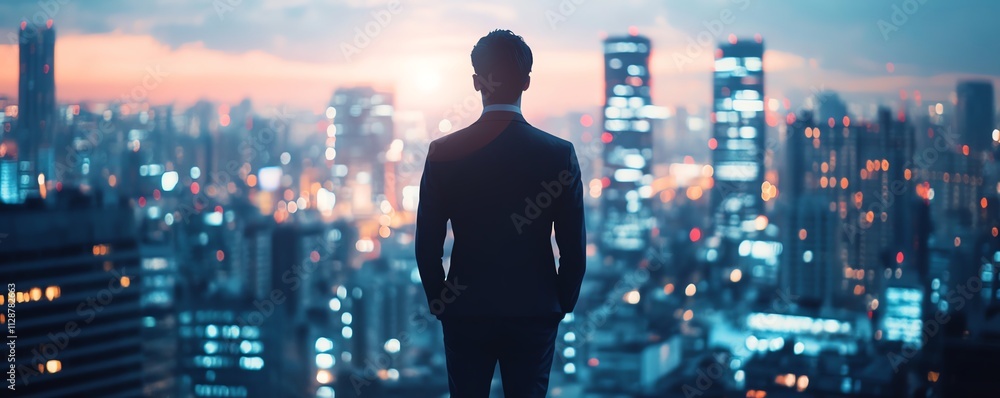 Poster A man utilizing digital technology for internetbased global connections, empowering business decisions, digital marketing, and banking with big data and online networks